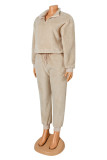 Pink Fashion Casual Solid Basic Zipper Collar Long Sleeve Two Pieces