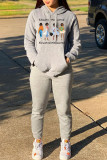 White Fashion Casual Print Basic Hooded Collar Tops