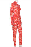 Red Fashion Sexy Print Basic Turtleneck Skinny Jumpsuits