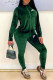 Ink Green Fashion Casual Print Patchwork O Neck Long Sleeve Two Pieces