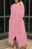 Purple Casual Solid Patchwork Asymmetrical O Neck Irregular Dress Dresses