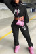 Black Casual Print Tassel Patchwork Hooded Collar Long Sleeve Two Pieces