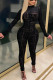 Black British Style Print Turtleneck Skinny Jumpsuits
