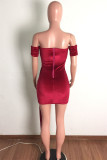Black Fashion Sexy Patchwork See-through Backless Off the Shoulder Short Sleeve Dress