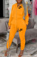 Orange Fashion Street Letter Embroidered Hooded Collar Long Sleeve Two Pieces