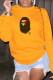 Yellow Casual Vintage Character Patchwork O Neck Tops