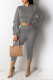 Grey Casual Solid Patchwork Fold Hooded Collar Long Sleeve Two Pieces