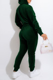 Green Fashion Casual Solid Basic Hooded Collar Long Sleeve Two Pieces