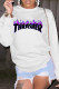 White Casual Vintage Print Patchwork Letter O Neck Tops