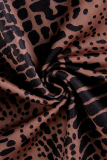Brown Sexy Print Patchwork Turndown Collar Skinny Jumpsuits