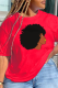 Red Daily Cute Print Patchwork O Neck T-Shirts
