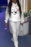 Grey Fashion Casual Print Basic Hooded Collar Tops
