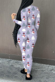 Red Casual Print Patchwork Zipper Collar Regular Jumpsuits