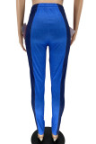 Blue Casual Solid Patchwork Regular High Waist Pencil Patchwork Bottoms