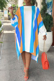 Pink Casual Striped Print Patchwork Asymmetrical O Neck Irregular Dress Dresses