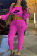 Rose Red Fashion Sexy Print Patchwork Off the Shoulder Long Sleeve Two Pieces