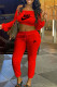 Red Fashion Sexy Print Patchwork Off the Shoulder Long Sleeve Two Pieces