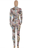 Multicolor Fashion Casual Print Basic Half A Turtleneck Skinny Jumpsuits
