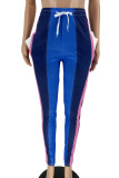 Blue Casual Solid Patchwork Regular High Waist Pencil Patchwork Bottoms