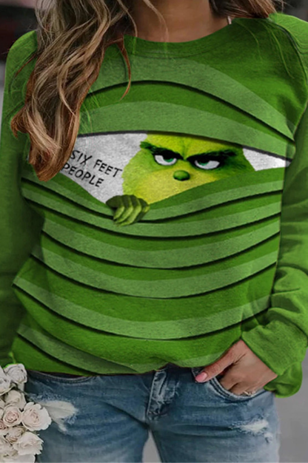 Green Casual Vintage Print Patchwork O Neck Tops