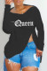 Black Fashion Casual Letter Print Patchwork Zipper O Neck Tops