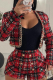 Red Casual Patchwork Buckle Long Sleeve Two Pieces