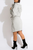 Black Fashion Casual Solid Patchwork Zipper Hooded Collar Long Sleeve Dresses