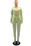Fluorescent Green Fashion Casual Solid Basic Hooded Collar Long Sleeve Two Pieces