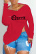 Red Fashion Casual Letter Print Patchwork Zipper O Neck Tops