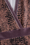Brown Sexy Print Patchwork Turndown Collar Skinny Jumpsuits