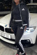 Black Fashion Casual Print Patchwork Turndown Collar Long Sleeve Two Pieces