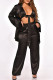 Black Fashion Sexy Solid Bandage Turndown Collar Long Sleeve Three-piece Set