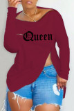 Red Fashion Casual Letter Print Patchwork Zipper O Neck Tops