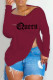 Burgundy Fashion Casual Letter Print Patchwork Zipper O Neck Tops