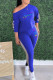 Blue Casual Print Patchwork O Neck Three Quarter Two Pieces