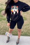 White Fashion Casual Print Basic Hooded Collar Tops