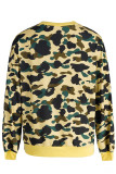 Camouflage Street Print Camouflage Print Patchwork O Neck Tops
