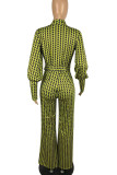 Green Fashion Print Patchwork With Belt V Neck Straight Jumpsuits