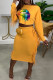 Yellow Fashion Casual Lips Printed Tassel Patchwork O Neck Long Sleeve Two Pieces