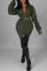 Army Green Casual Street Solid Patchwork Fold Zipper Collar Dresses