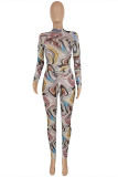 Multicolor Fashion Casual Print Basic Half A Turtleneck Skinny Jumpsuits