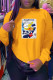 Yellow Party Cute Character Patchwork O Neck Tops