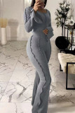 Grey Fashion Casual Solid Patchwork O Neck Long Sleeve Two Pieces
