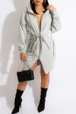 Black Fashion Casual Solid Patchwork Zipper Hooded Collar Long Sleeve Dresses