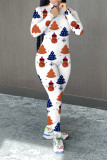 Red Casual Print Patchwork Zipper Collar Regular Jumpsuits