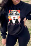 White Fashion Casual Print Basic Hooded Collar Tops
