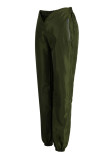 Army Green Sexy Solid Patchwork Draw String Fold Asymmetrical Straight Low Waist Straight Solid Color Bottoms