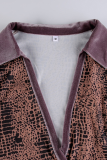 Brown Sexy Print Patchwork Turndown Collar Skinny Jumpsuits