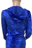 Dark Blue Casual Solid Split Joint Fold Zipper Long Sleeve Two Pieces