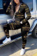 Black Fashion Casual Letter Print Basic V Neck Long Sleeve Two Pieces